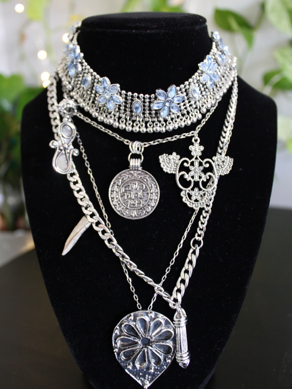 Free People x Adriana Ost Blue Crystal Layered Statement Necklace - Picture 6 of 8